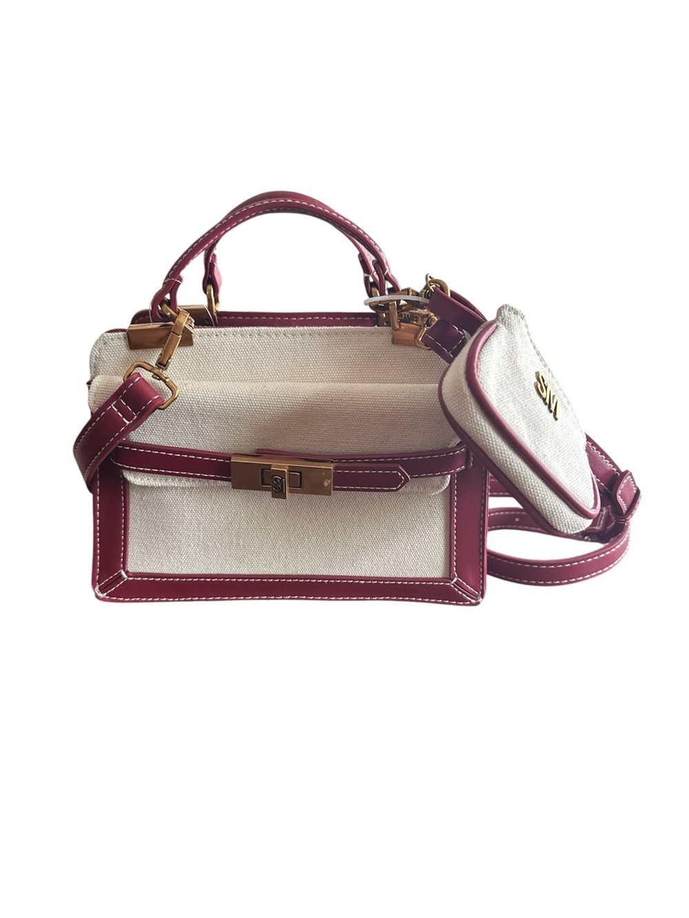 Steve Madden Canvas dark red/berry Trim Birkin Inspired Tote NWT